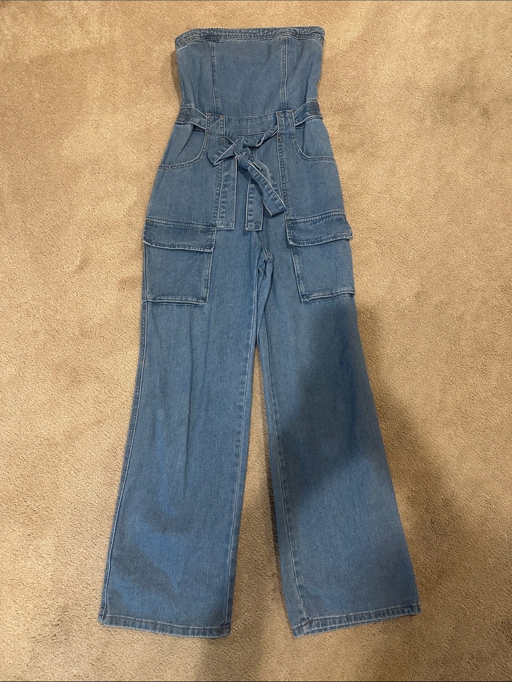 Sincerely Jules Blue Strapless Wide-Leg Cargo Jeans